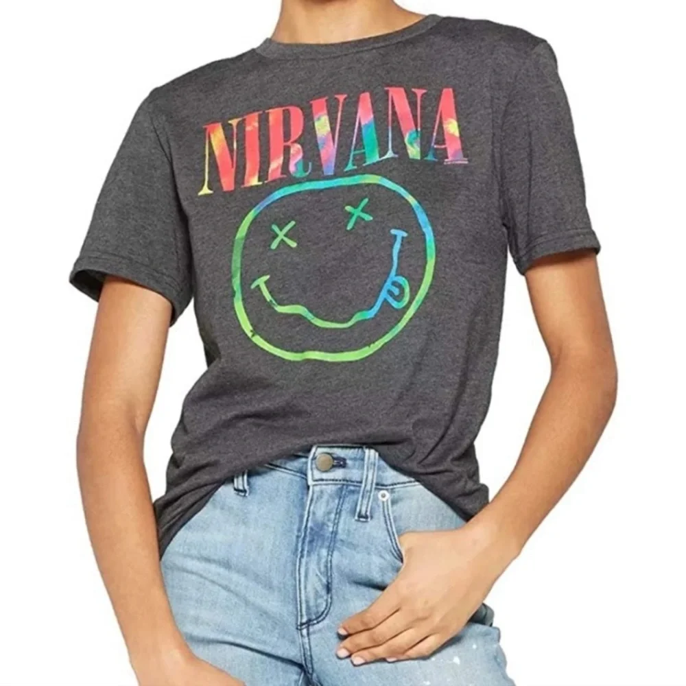 Nirvana Smile Short Sleeve T-shirt Tie Dye Graphic Rock Goth Hippie Retro Grunge - Picture 5 of 12